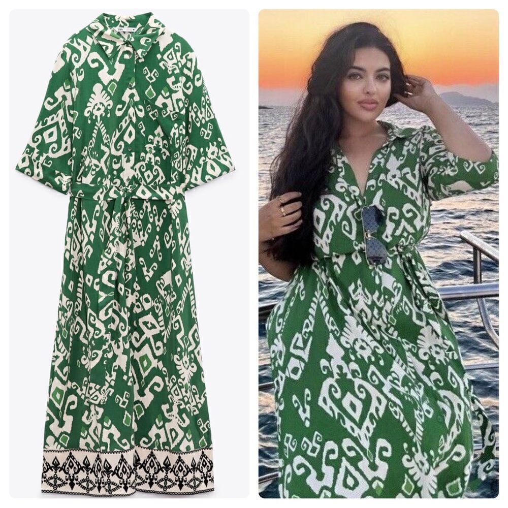 Zara Long Printed Shirt Viscose Dress New
